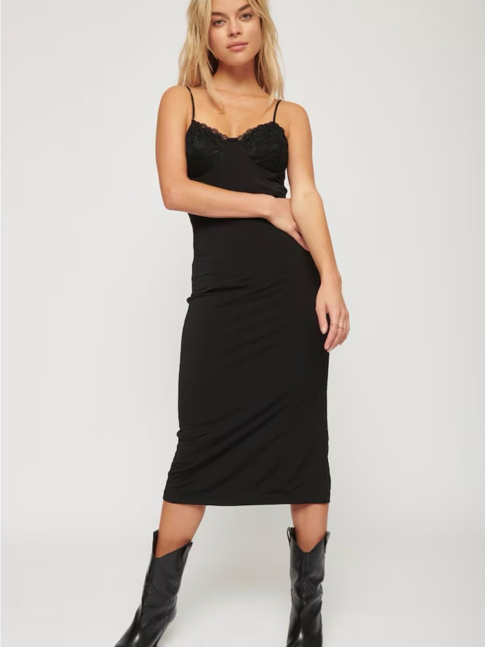 Dynamite Black  Midi bustier knit Dress with lace